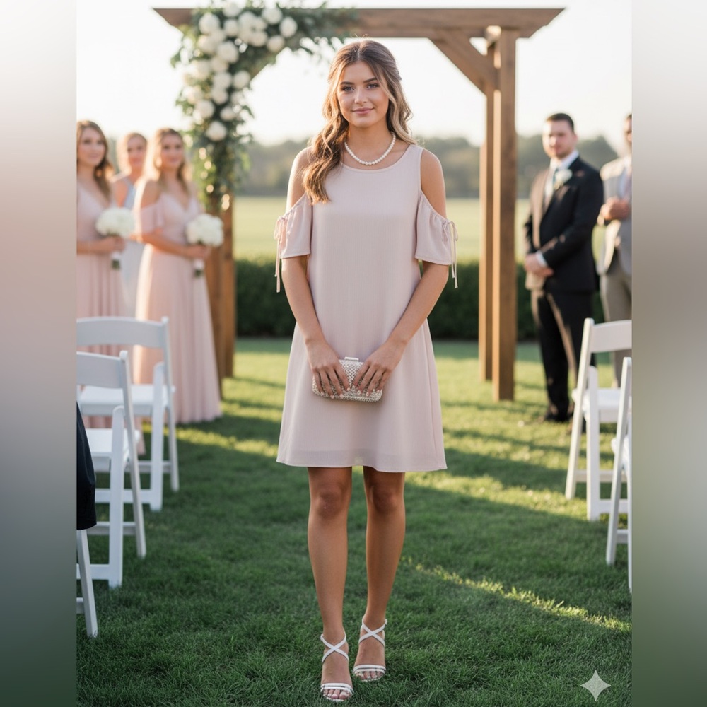 LC Lauren Conrad Blush Pink Cold Shoulder w/Ties Shift Dress, NWT